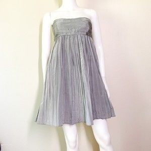 Calypso St. Barth Iowa Strapless Mini Dress 4 Gray Crinkle Silk Empire Waist